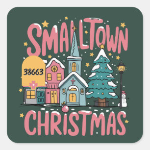 Adesivo Quadrado Zipcode Personalizado Cidade Pequena Natal Rosa 