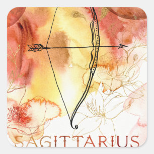 Adesivo Quadrado Zodiac Sagittarius horoscópio laranja-ouro