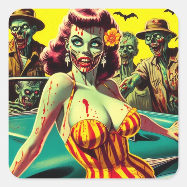 Adesivo Quadrado Zombie Pin-up (Frente)