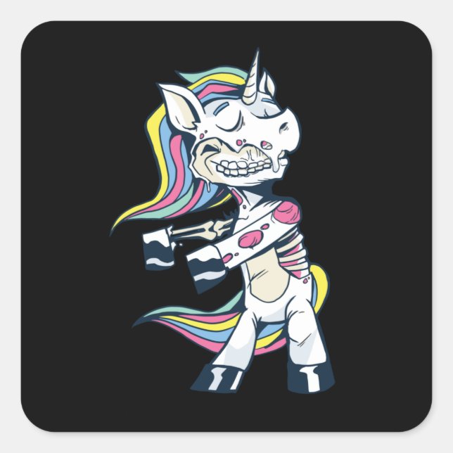 Adesivo Quadrado Zombie Zombie Unicorn Dança de Fio (Frente)