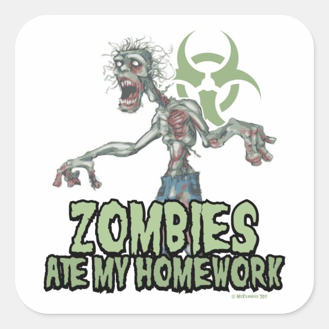 Adesivo Quadrado Zombies Comeu A Minha Mão (Frente)