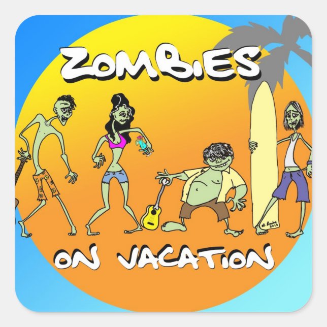 Adesivo Quadrado Zombies Em Férias (Frente)