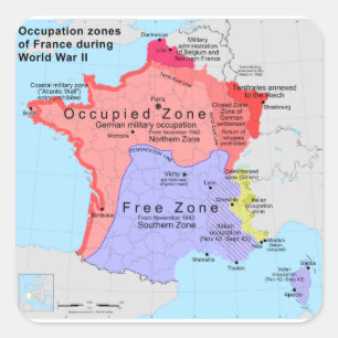 Adesivo Quadrado Zonas de ocupação de France durante a segunda