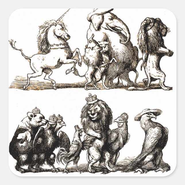 Adesivo Quadrado Zoo do Leão de Elefante de Corte Animal (Frente)