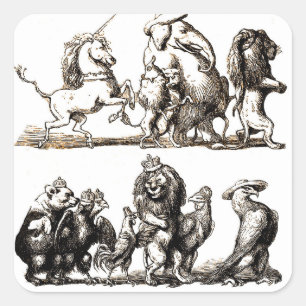 Adesivo Quadrado Zoo do Leão de Elefante de Corte Animal