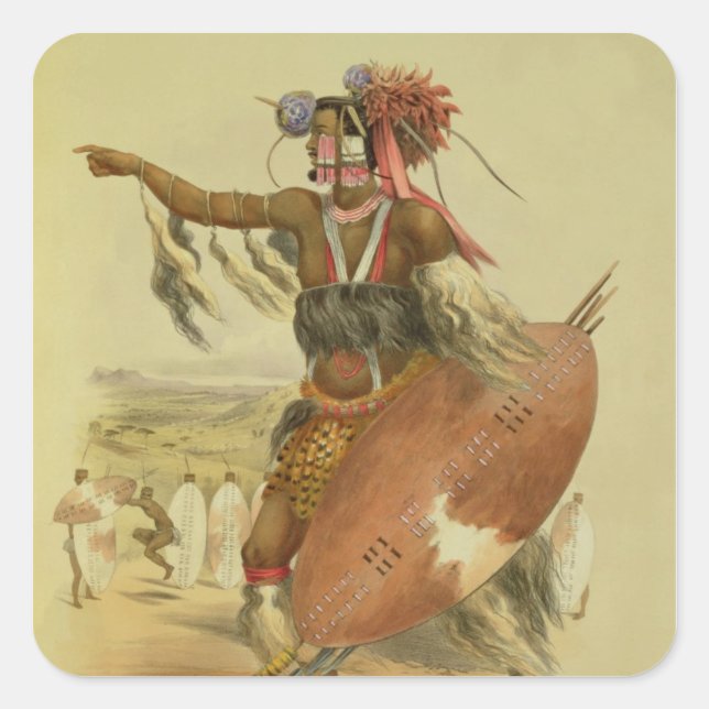 Adesivo Quadrado Zulu guerreiro, Utimuni, sobrinho de Chaka, o fale (Frente)