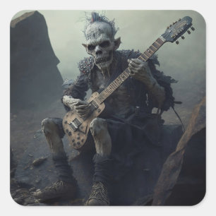 Adesivo Quadrado Zumbi da Arte Hip Hop tocando violão elétrico
