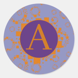 Adesivo Quadrados Círculos Iniciais Laranja Roxo Monograma