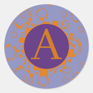 Adesivo Quadrados Círculos Iniciais Laranja Roxo Monograma