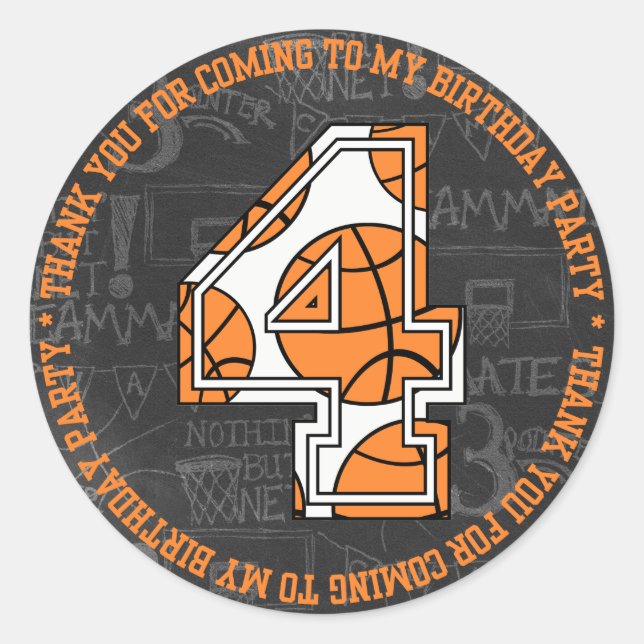 Adesivo Quadro de Basquete 4º Aniversário Obrigado (Frente)