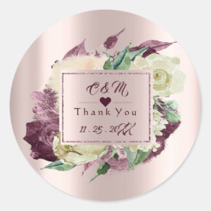 Adesivo Quadro de Favor de Casamento Monograma Marsala Bur