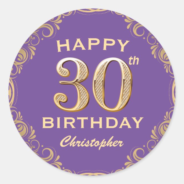 Adesivo Quadro de Largura Dourada e Roxa do aniversário de (Frente)