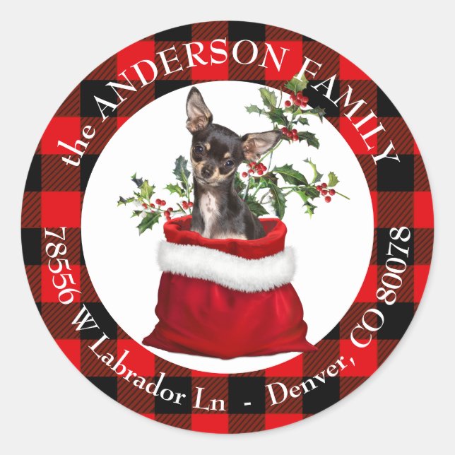 Adesivo Quadro de Xadrez do Cachorro Negro Tan Chihuahua (Frente)