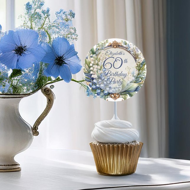 Adesivo Quadro Floral Barroco Elegante 60ª Festa de aniver (Elegant Baroque Floral Frame 60th Birthday Party Classic Round Sticker)