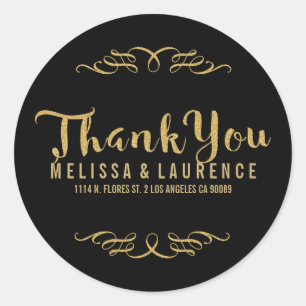 Adesivo Quadro Glitter Preto e Dourado Obrigado Texto Mode