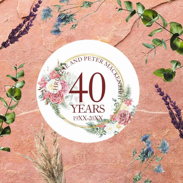 Adesivo Qualquer Aniversário de Rosas Blush de Casamento (Criador carregado)