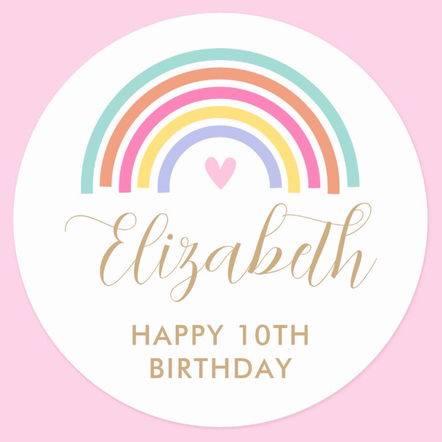 Adesivo Qualquer Idade do Arco-Íris Amor Coração Aniversár (Criador carregado)