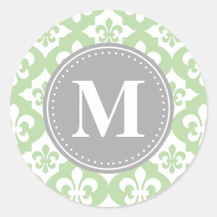 Adesivo Quatrefoil Fleur-De-Lis Mint Cinza Verde Monograma