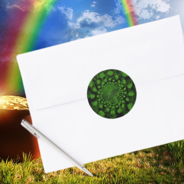 Adesivo Quatro Folhas de Véu Caleidoscópio (Four Leaf Clover Kaleidoscope Classic Round Sticker)