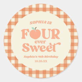 Adesivo Quatro Fruta de pêssego doce 4ª festa de aniversár