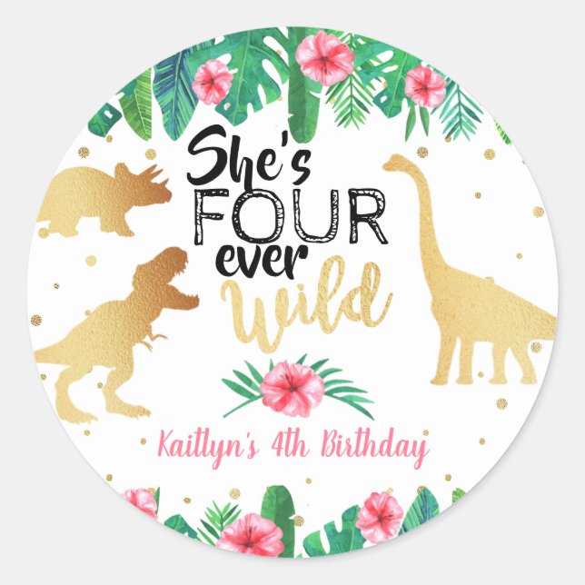 Adesivo Quatro Raparigas Dinossauras Selvagens 4º Aniversá (Frente)