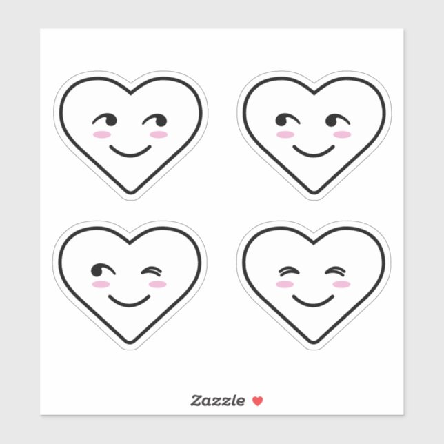 Adesivo Quatro Rostos Felizes e Felizes Cartoon Branco Cor (Folha)