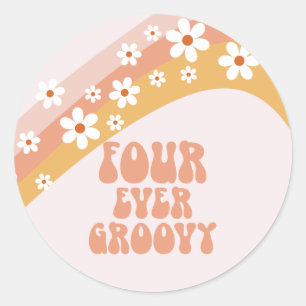 Adesivo Quatro Vezes Groovy Retro Daisy Rainbow 4º Anivers