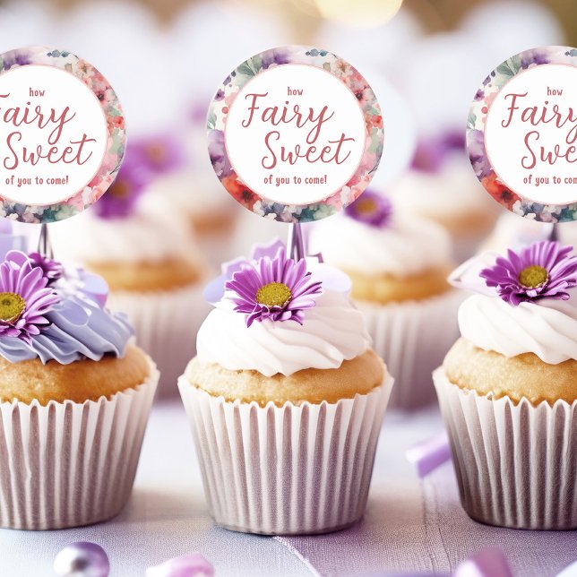 Adesivo Que fofo de você vir Cupcake Toppers (How fairy sweet of you to come - fairycore Cupcake Topper Stickers.)