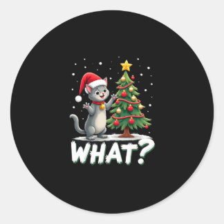 Adesivo Que Gato Divertido Empurrando Árvore de Natal Sobr