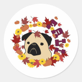 Adesivo Quebra de Pug com Folhas, Pumpkins e Girassóis