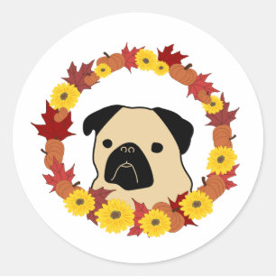 Adesivo Quebra de Pug com Folhas, Pumpkins e Girassóis