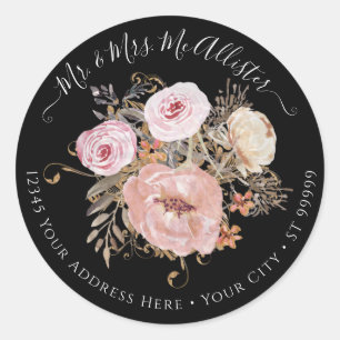 Adesivo  Queda Floral Preto Branco Cor de Água Rosa Rosa 