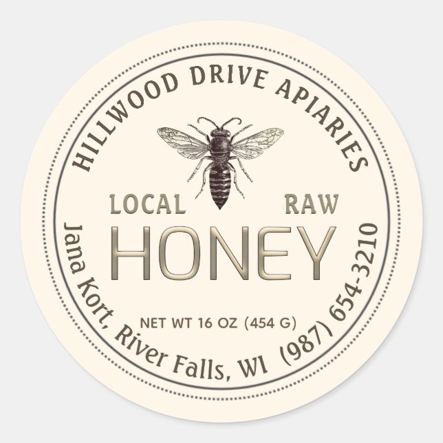 Adesivo Queen Bee Editable Honey Jar Label Raw Local (Frente)