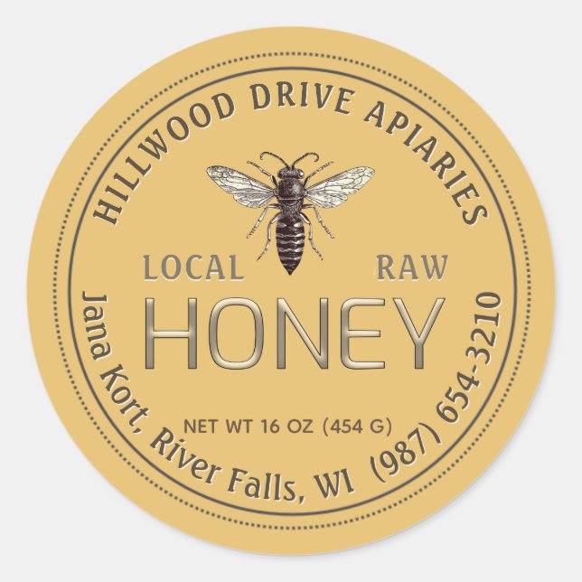 Adesivo Queen Bee Editable Honey Jar Label Raw Local (Frente)