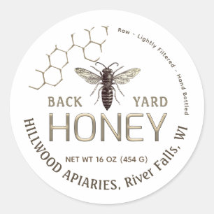 Adesivo Queen Bee Honey Jar Label Raw Local Honeycomb