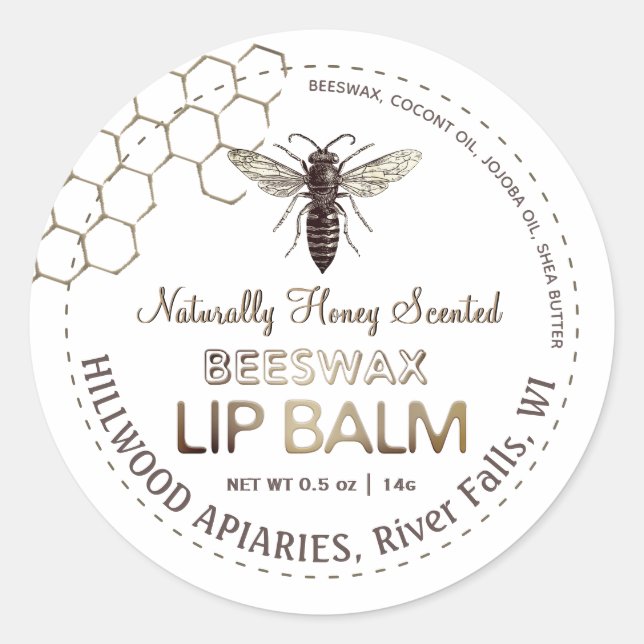 Adesivo Queen Beeswax Lip Balm Label Honeycomb (Frente)