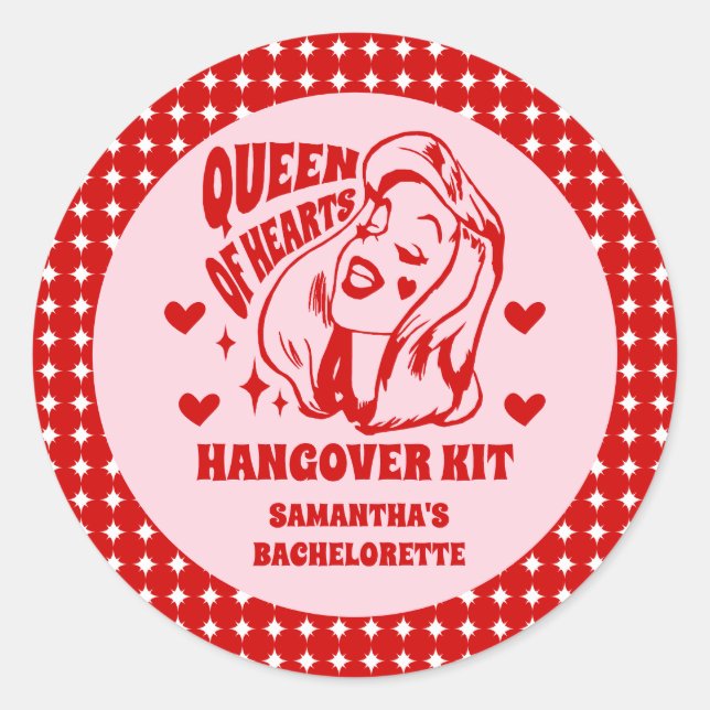 Adesivo Queen of Hearts Bachelorette Party Hangover Kit (Frente)