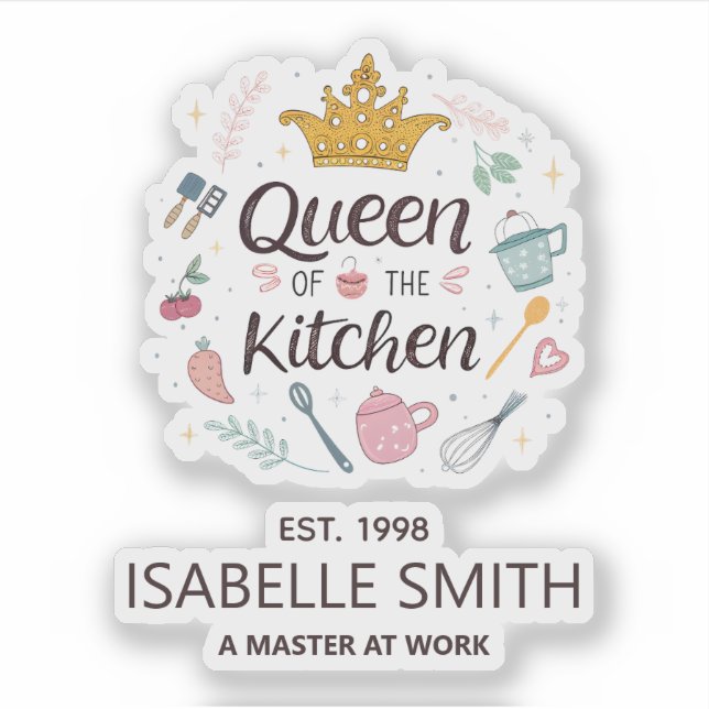 Adesivo Queen of the Kitchen Custom Name Design (Frente)