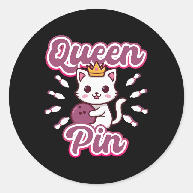 Adesivo Queen Pin Women's Girls Bowling Cat  (Frente)