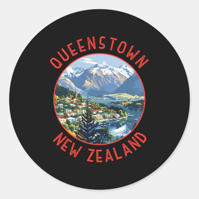 Adesivo Queenstown New Zealand Retro Distressed Circle  (Frente)