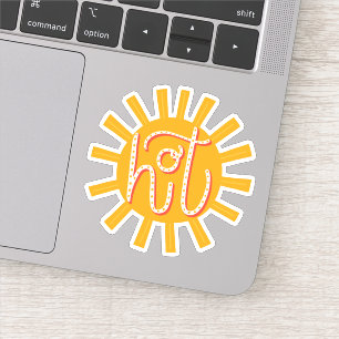 Adesivo Quente. Um lindo e engraçado sol amarelo. Tipogra