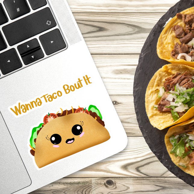 Adesivo Quer Falar de Taco? Taco Kawaii com Olhos Fofos (Criador carregado)