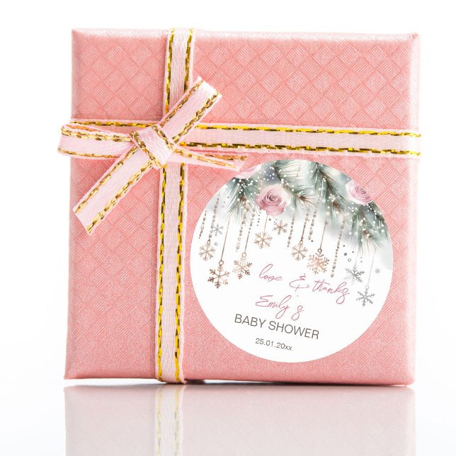 Adesivo Querida, está frio fora do chá de fraldas de inver (Baby it's cold outside winter baby shower favor sticker blush pink roses snowflakes thank you sticke)