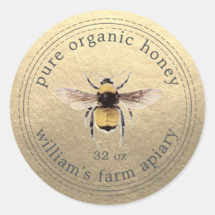 Adesivo Querida Jar Label Honeybee Apiary Dourado