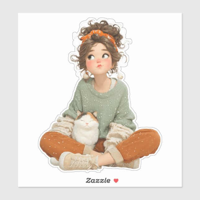 Adesivo Quiet Daydream Girl & Cat – Premium Art Sticker (Folha)