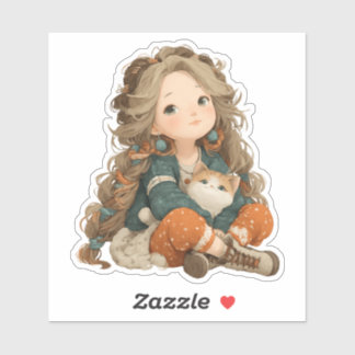 Adesivo Quiet Moment Girl & Cat – Premium Art Sticker