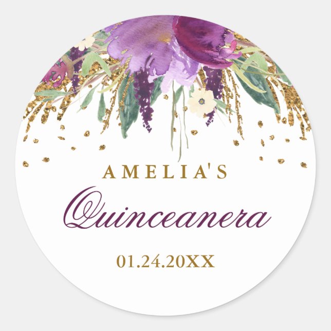 Adesivo Quinceanera Amethista Brilhante Glitter (Frente)