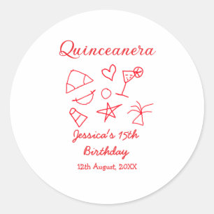 Adesivo Quinceanera aniversário de 15 anos vermelho festa 
