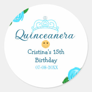 Adesivo Quinceanera anos 15 de aniversário rosa arte azul