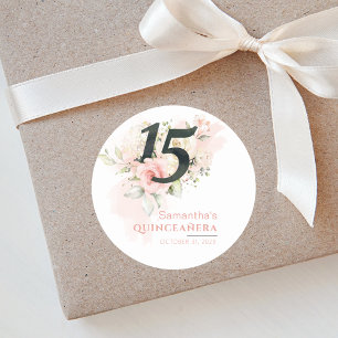 Adesivo Quinceanera Aquarela Rosa Floral 15 Aniversário